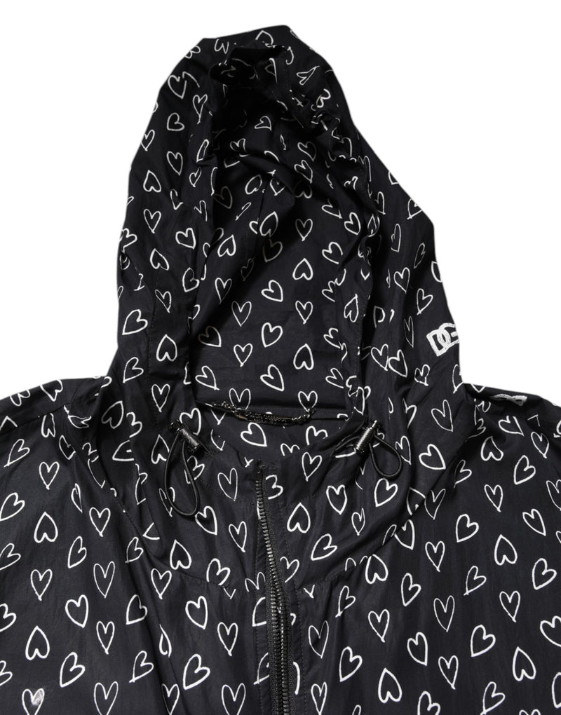 Coupe-vent à capuche noir imprimé cœurs Dolce & Gabbana