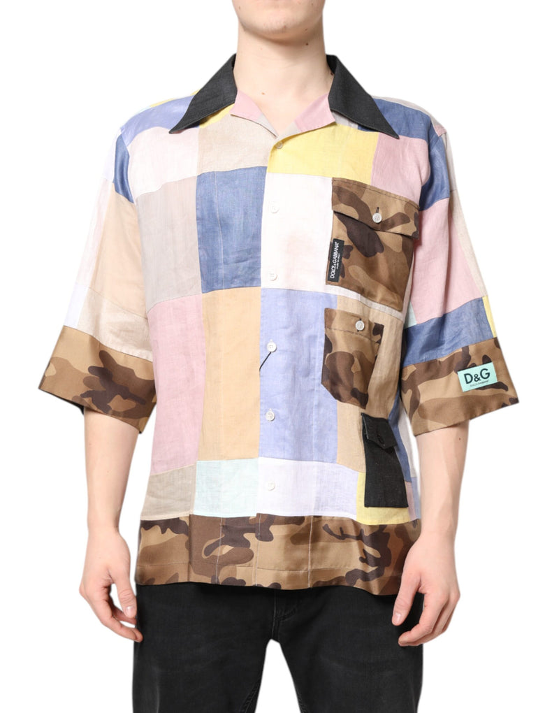 Camisa de manga curta em patchwork multicolorido Dolce & Gabbana