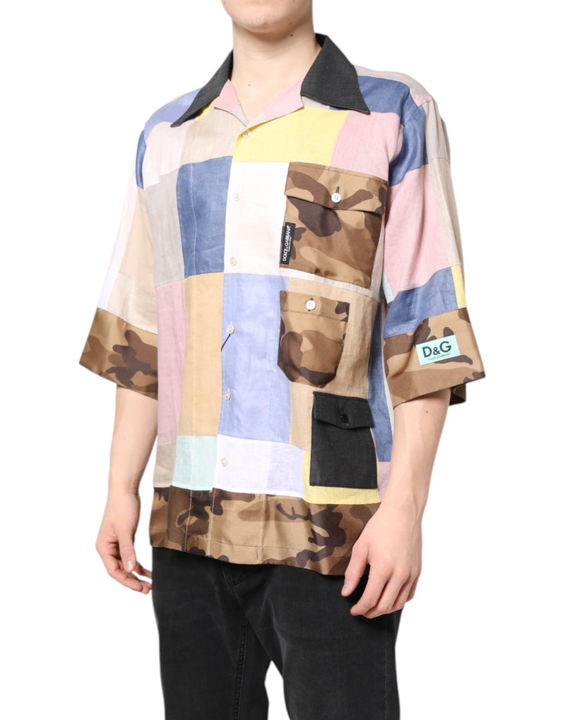 Camisa de manga curta em patchwork multicolorido Dolce & Gabbana