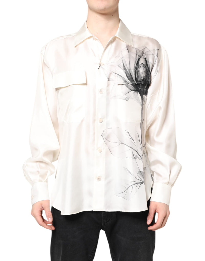 Camisa informal de manga larga de seda color marfil para hombre de Dolce & Gabbana