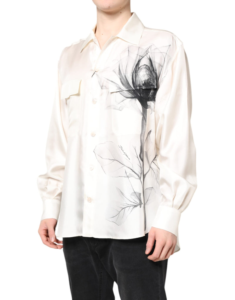 Camisa informal de manga larga de seda color marfil para hombre de Dolce & Gabbana
