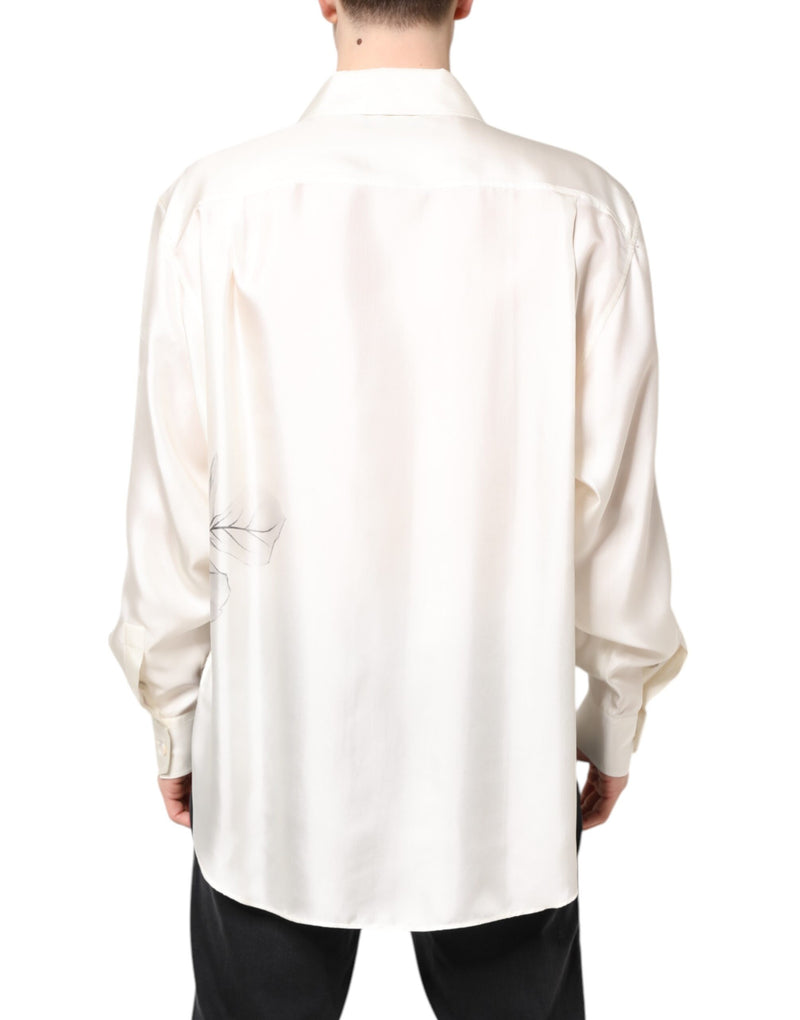 Camisa informal de manga larga de seda color marfil para hombre de Dolce & Gabbana
