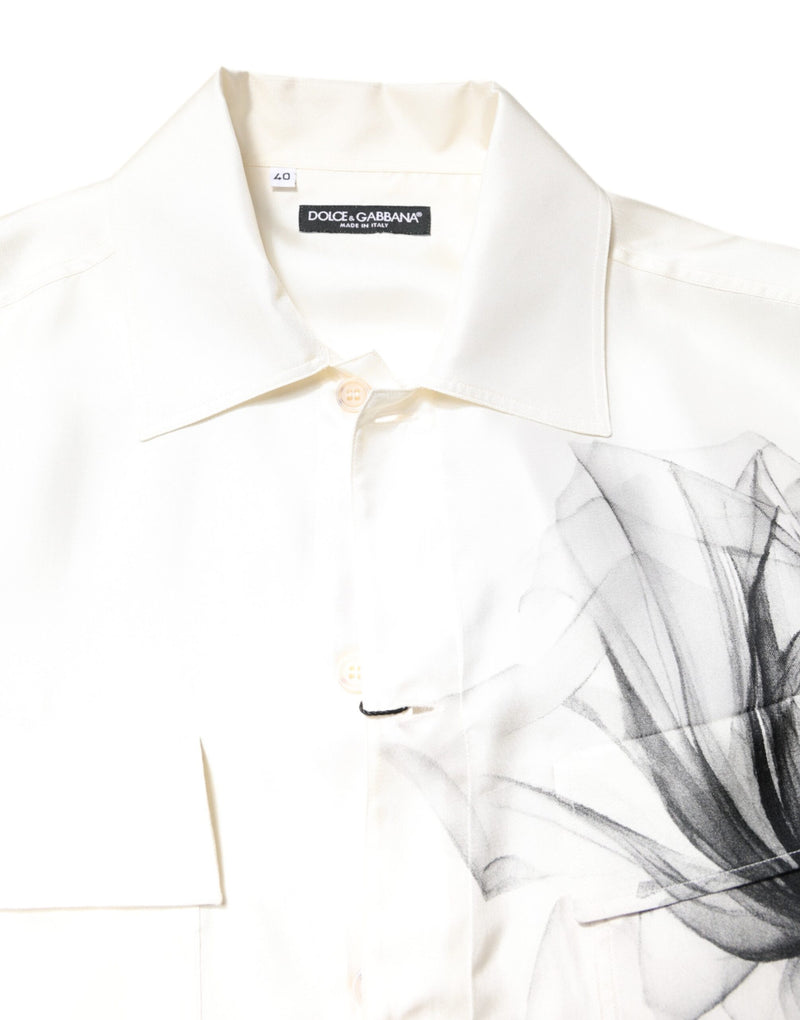 Camisa informal de manga larga de seda color marfil para hombre de Dolce & Gabbana