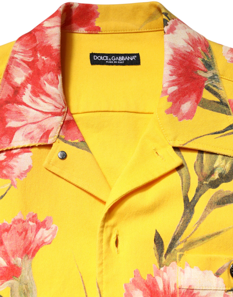 Dolce & Gabbana Yellow Floral Men Button Down Casual Shirt