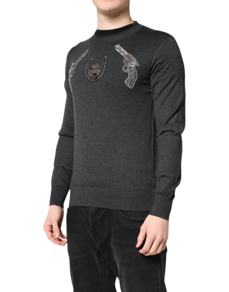 Jersey gris de punto con bordado para hombre de Dolce & Gabbana