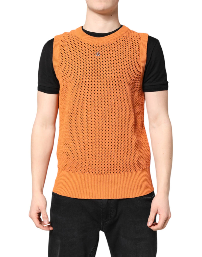 Camiseta sem mangas laranja de gola redonda em cashmere Dolce & Gabbana