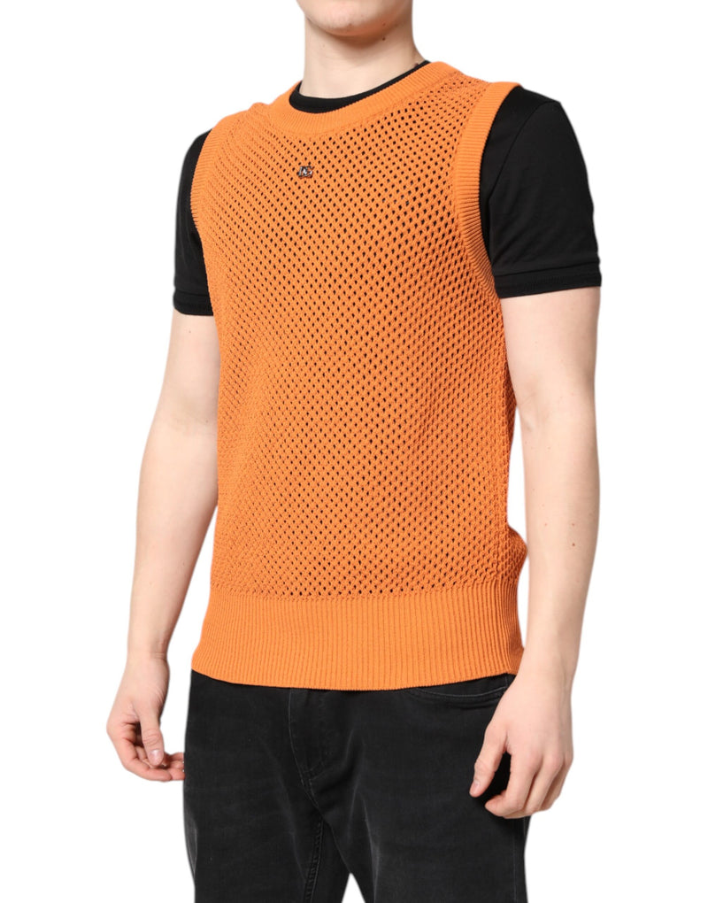 Camiseta sem mangas laranja de gola redonda em cashmere Dolce & Gabbana