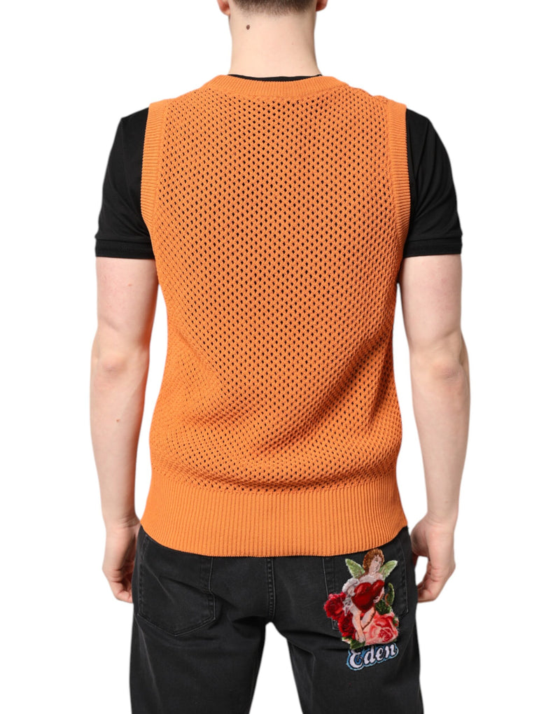 Camiseta sem mangas laranja de gola redonda em cashmere Dolce & Gabbana