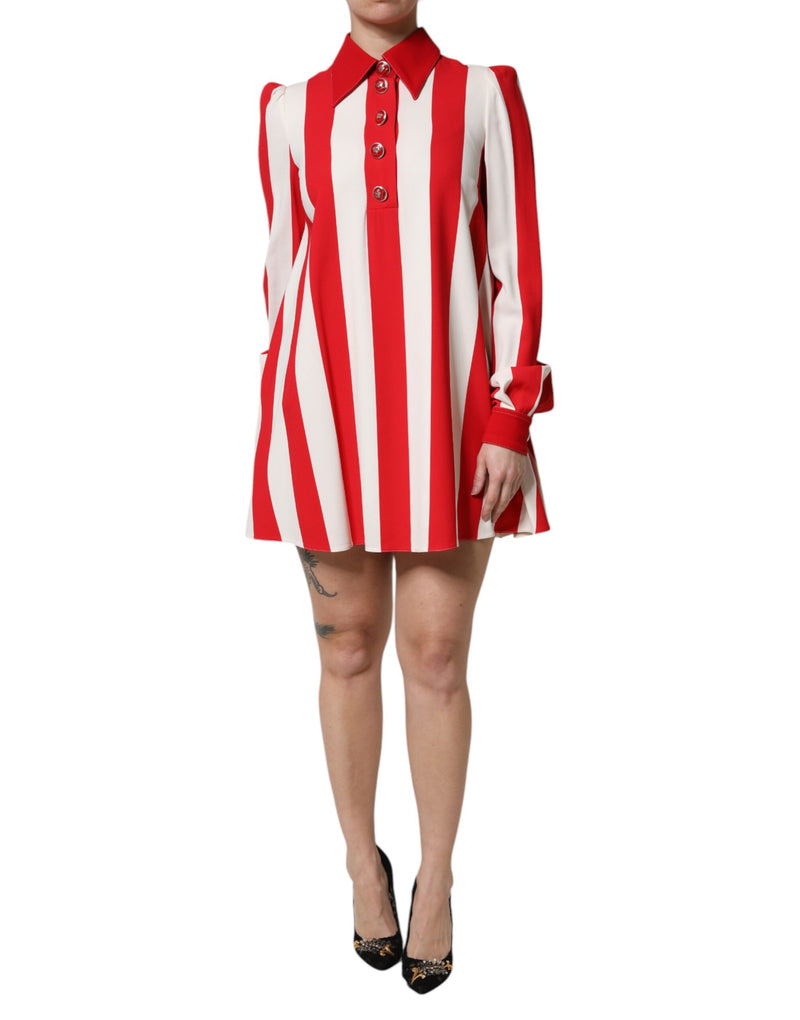 Robe mini à manches longues Dolce & Gabbana blanche à rayures rouges