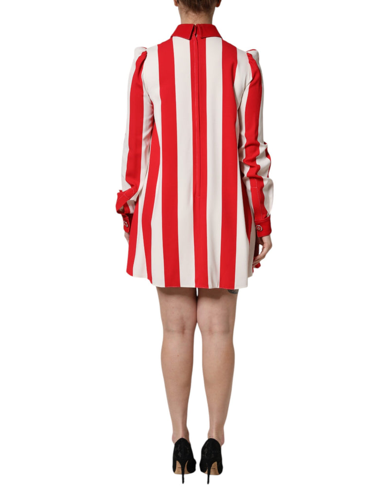 Robe mini à manches longues Dolce & Gabbana blanche à rayures rouges