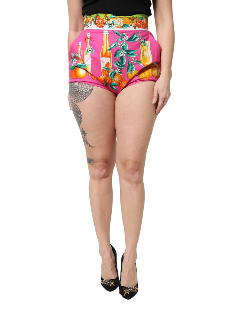 Short hot pants taille haute rose imprimé Dolce & Gabbana