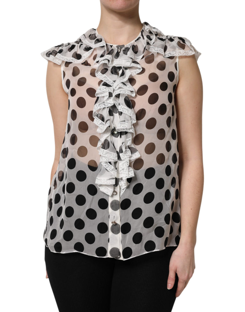 Haut sans manches en coton blanc à pois noirs Dolce & Gabbana