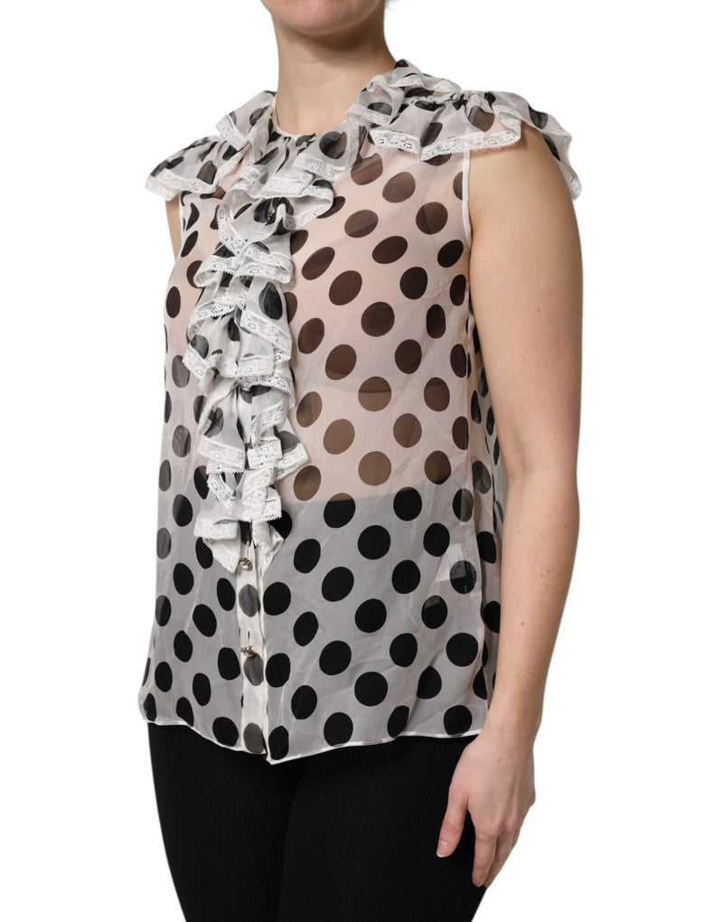 Haut sans manches en coton blanc à pois noirs Dolce & Gabbana