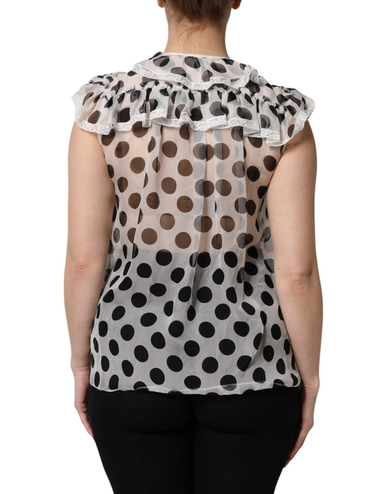 Haut sans manches en coton blanc à pois noirs Dolce & Gabbana