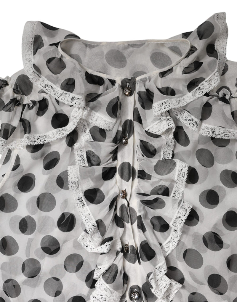 Haut sans manches en coton blanc à pois noirs Dolce & Gabbana