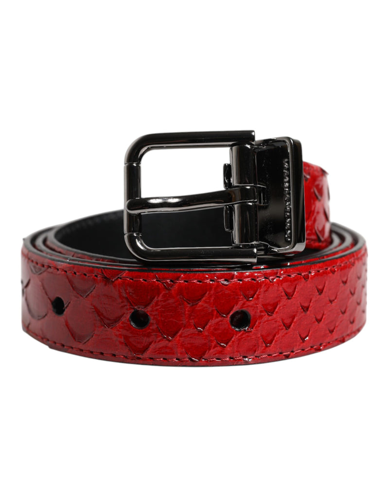 Dolce & Gabbana Cinturón de piel exótica roja con hebilla de metal de latón