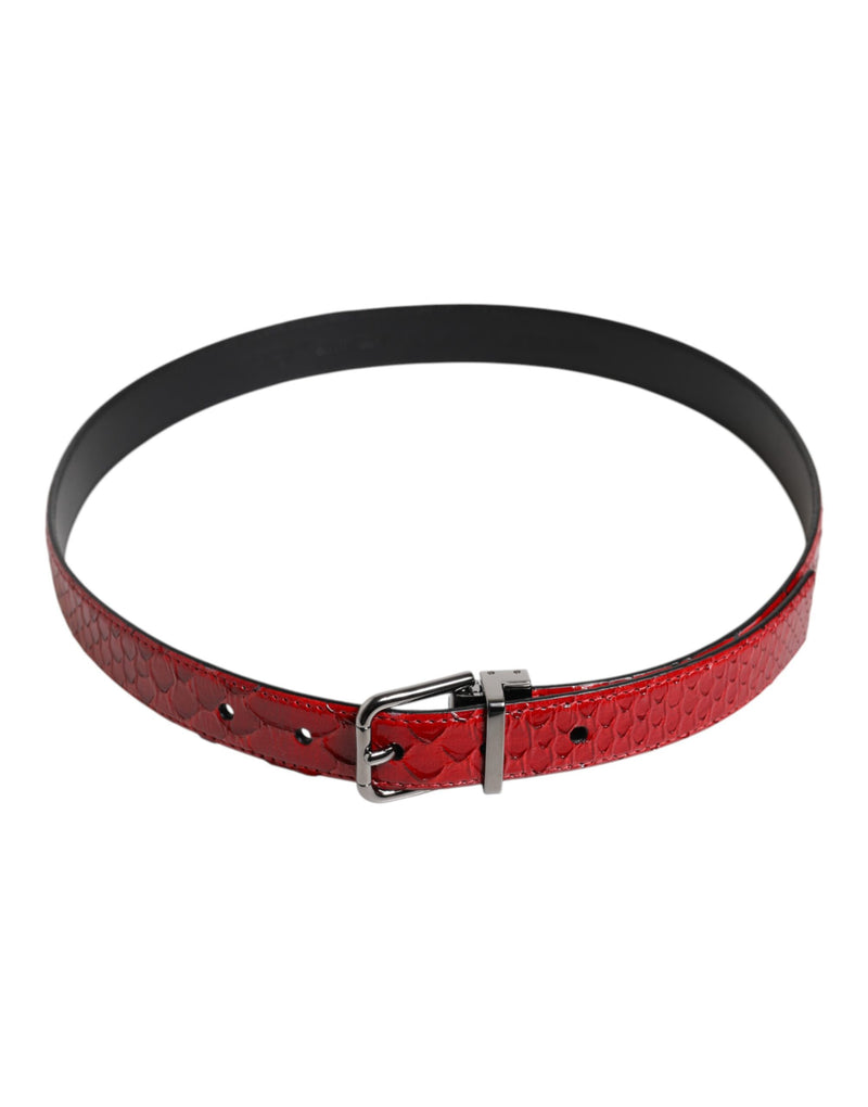Dolce & Gabbana Cinturón de piel exótica roja con hebilla de metal de latón