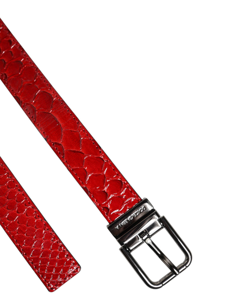 Dolce & Gabbana Cinturón de piel exótica roja con hebilla de metal de latón