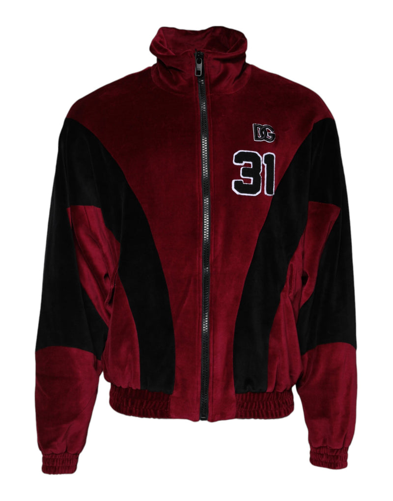 Chaqueta bomber de algodón roja y negra con logotipo de Dolce & Gabbana y cremallera completa