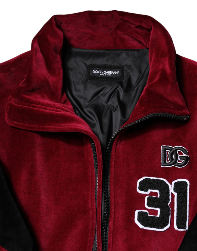 Chaqueta bomber de algodón roja y negra con logotipo de Dolce & Gabbana y cremallera completa