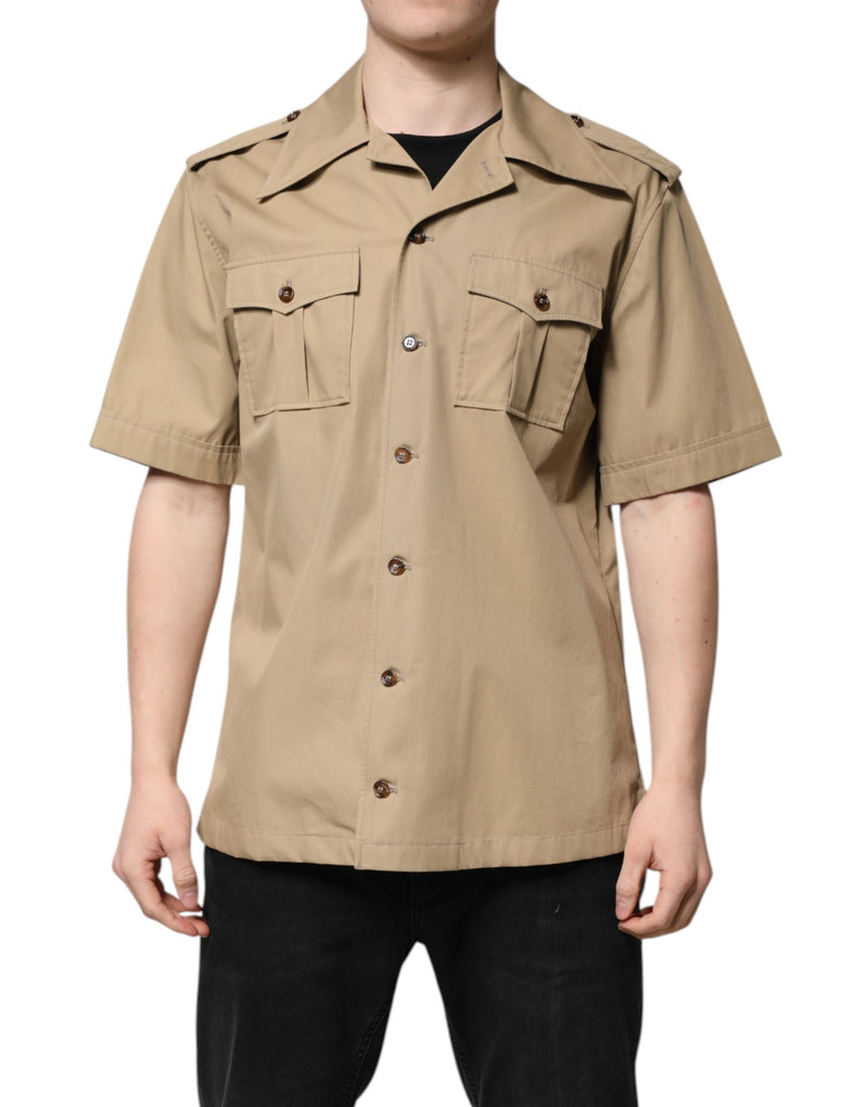 Camisa marrón de manga corta con estampado gráfico de Dolce & Gabbana