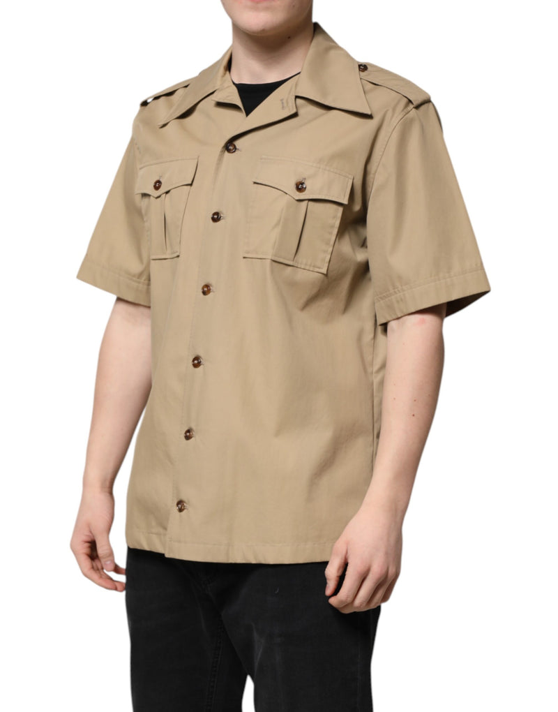 Camisa marrón de manga corta con estampado gráfico de Dolce & Gabbana