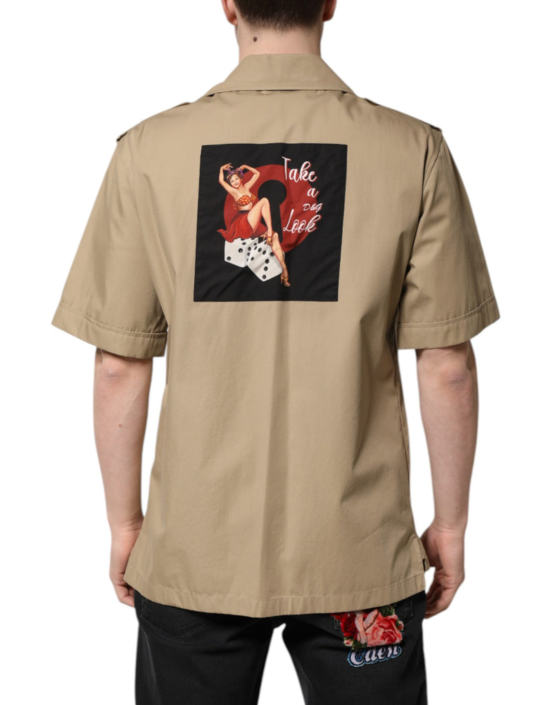 Camisa marrón de manga corta con estampado gráfico de Dolce & Gabbana