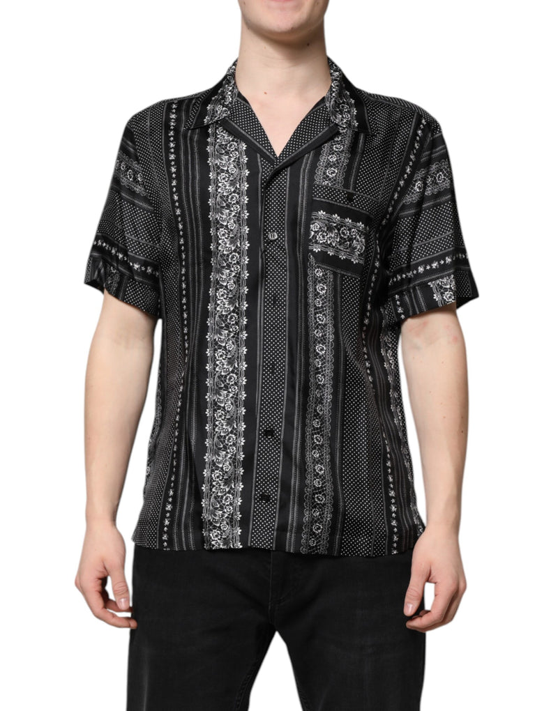 Camisa de seda negra de manga corta con estampado floral de Dolce & Gabbana
