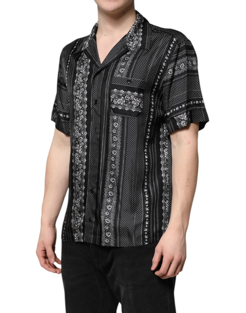 Camisa de seda negra de manga corta con estampado floral de Dolce & Gabbana