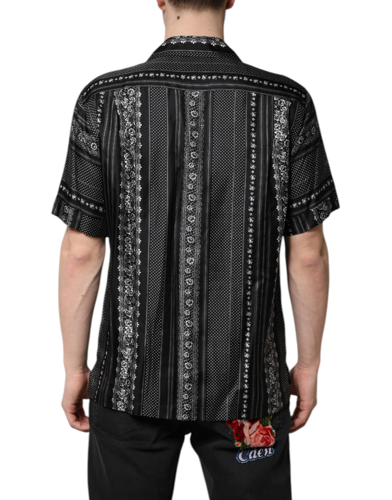Camisa de seda negra de manga corta con estampado floral de Dolce & Gabbana