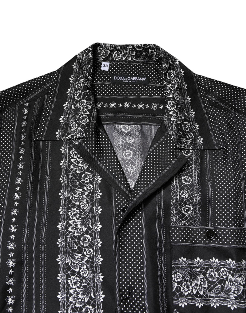 Camisa de seda negra de manga corta con estampado floral de Dolce & Gabbana