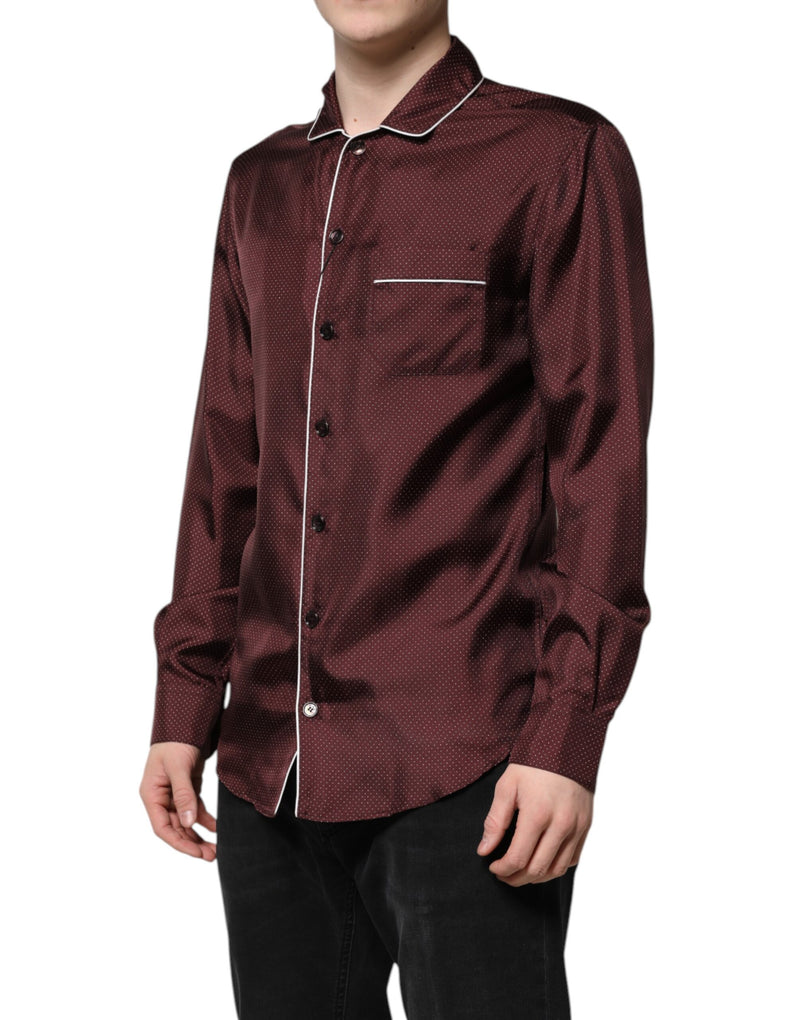 Camisa de seda burdeos de manga larga con lunares de Dolce & Gabbana