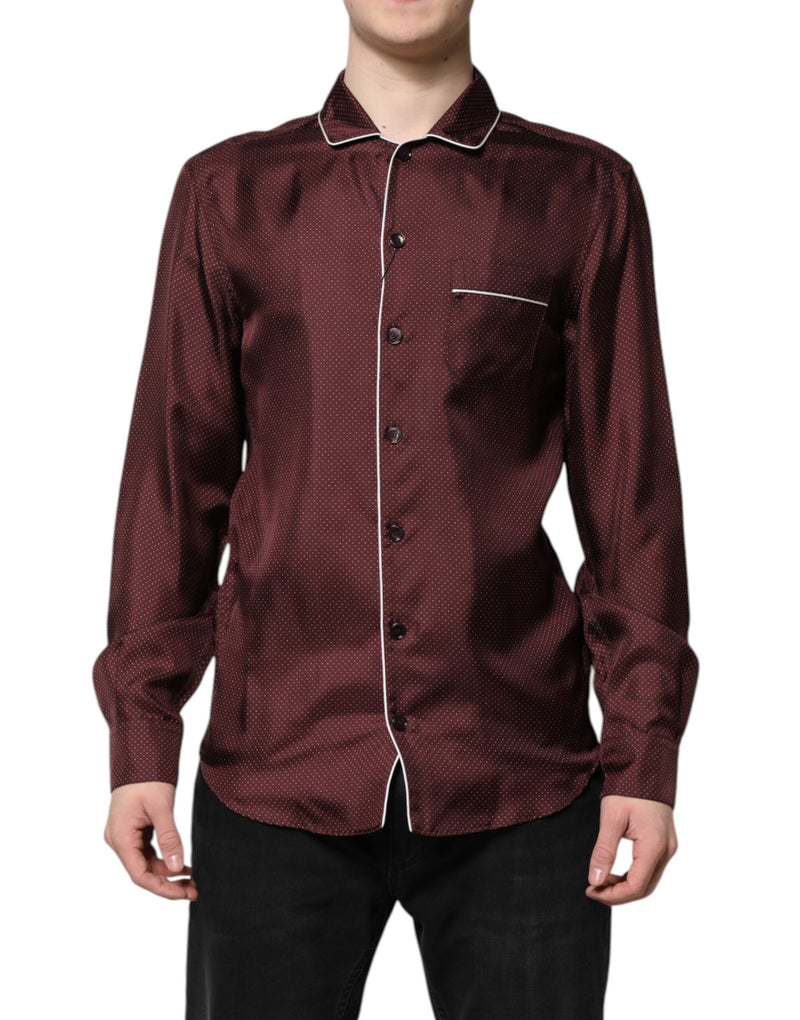 Camisa de seda burdeos de manga larga con lunares de Dolce & Gabbana