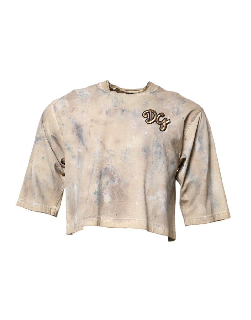 Camiseta cropped bege tie-dye com bordado DG Dolce & Gabbana
