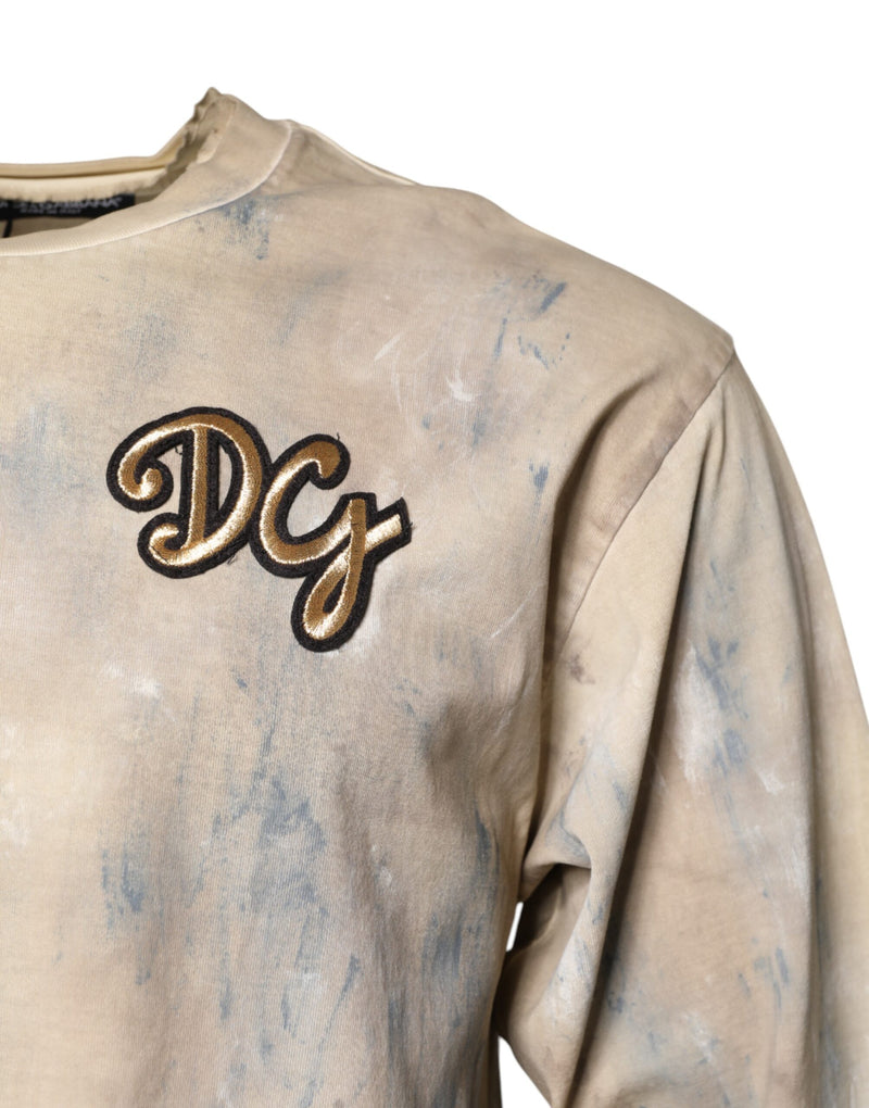 Camiseta cropped bege tie-dye com bordado DG Dolce & Gabbana