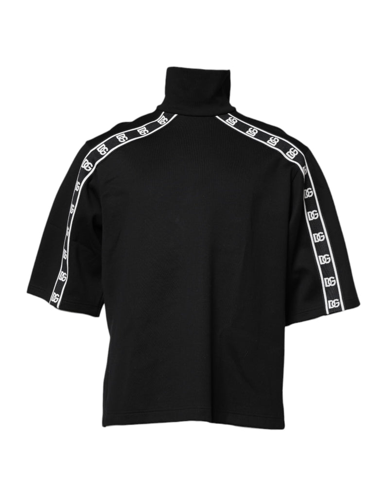 Camiseta preta de algodão com estampa DG e gola alta Dolce & Gabbana