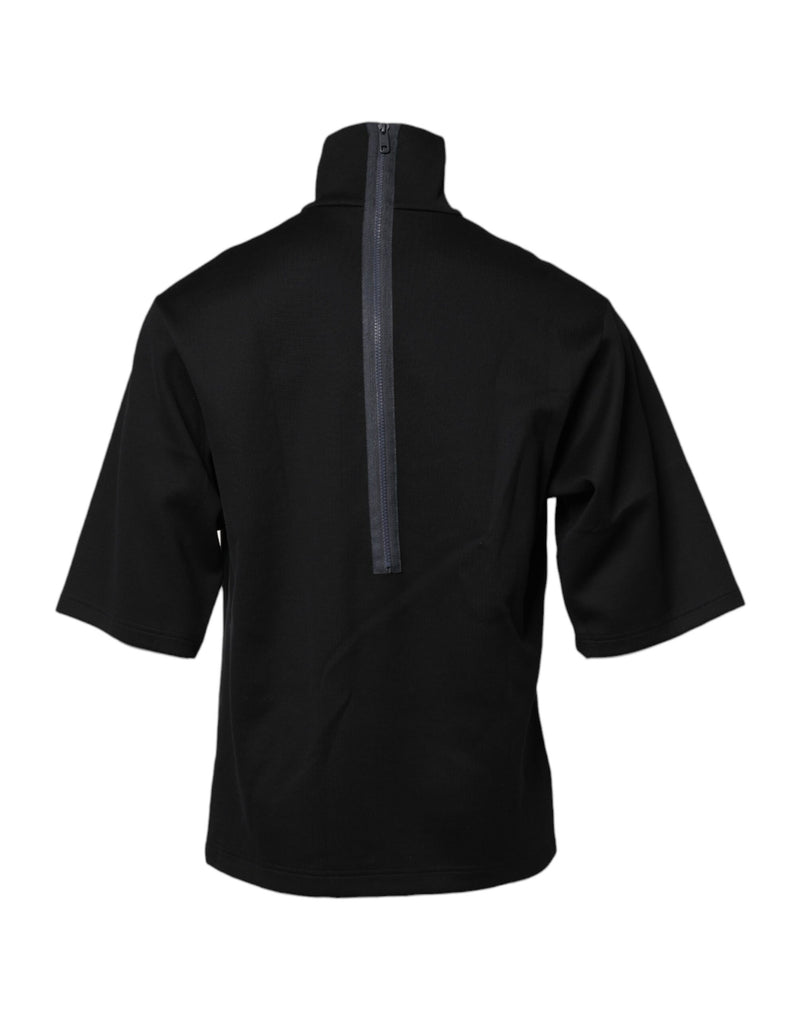 Camiseta preta de algodão com estampa DG e gola alta Dolce & Gabbana