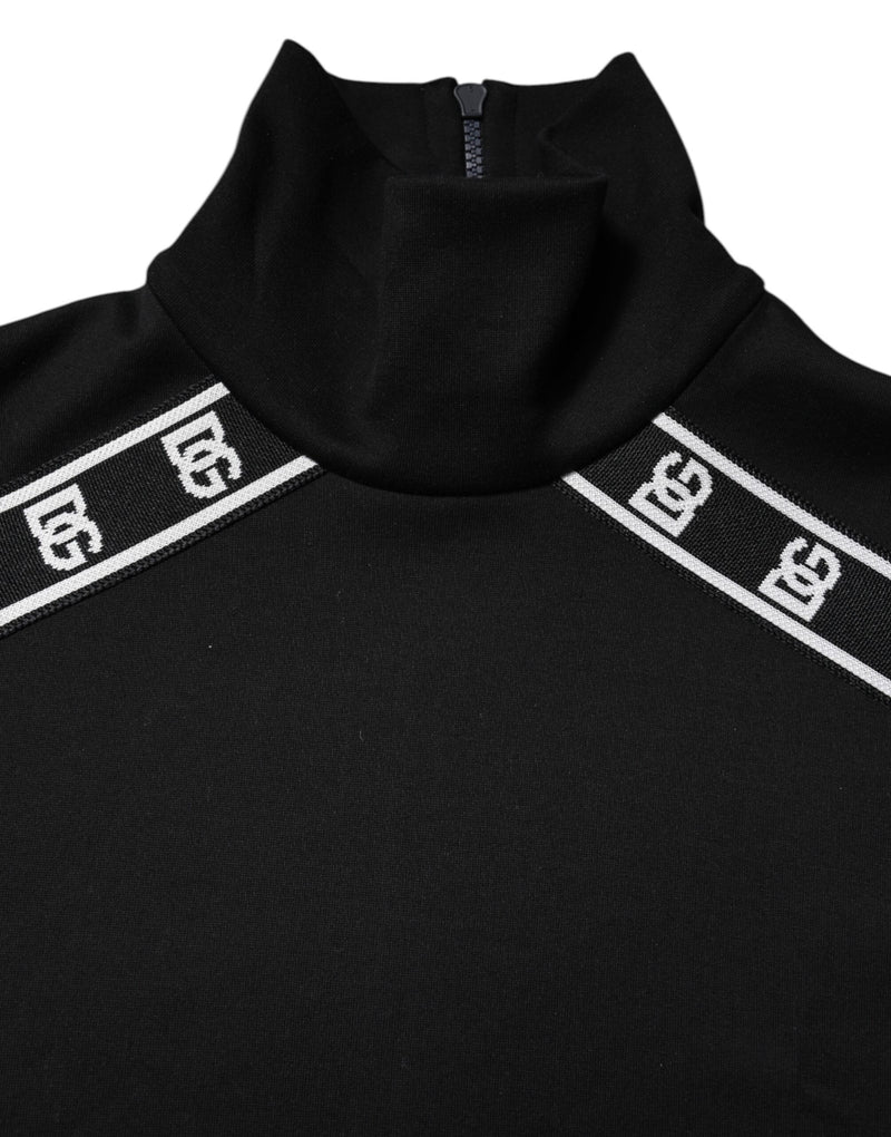 Camiseta preta de algodão com estampa DG e gola alta Dolce & Gabbana