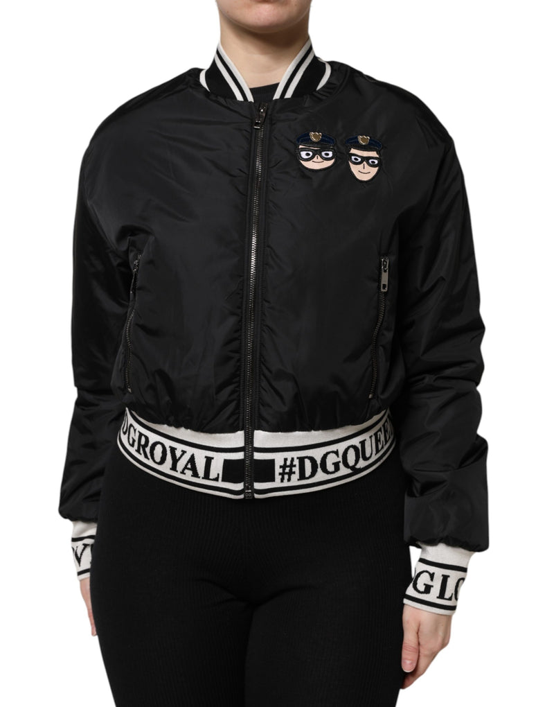 Chaqueta bomber negra de nailon con cremallera completa #DGFamily de Dolce & Gabbana