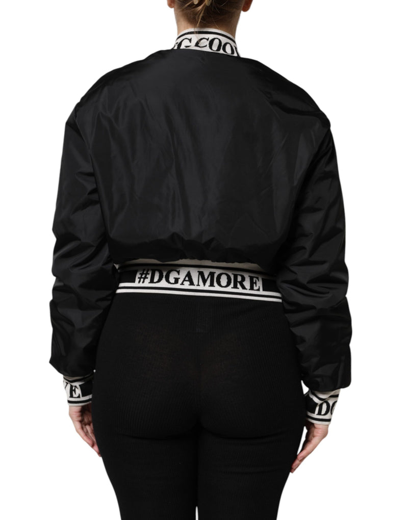 Chaqueta bomber negra de nailon con cremallera completa #DGFamily de Dolce & Gabbana