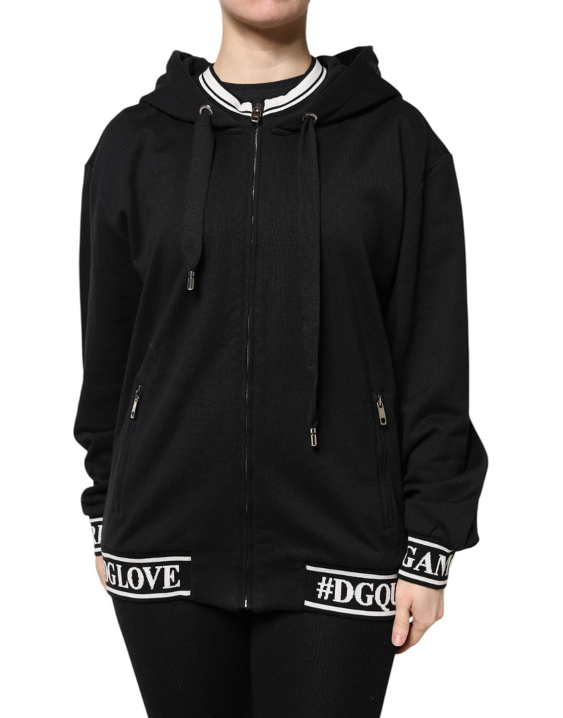 Suéter preto de algodão com capuz e zíper integral Dolce & Gabbana