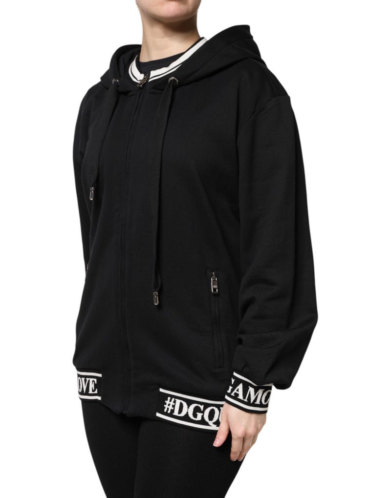 Suéter preto de algodão com capuz e zíper integral Dolce & Gabbana