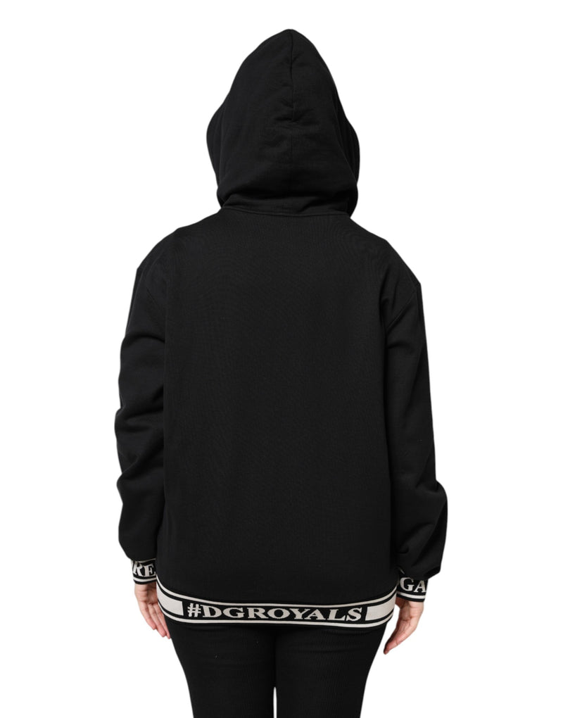 Suéter preto de algodão com capuz e zíper integral Dolce & Gabbana