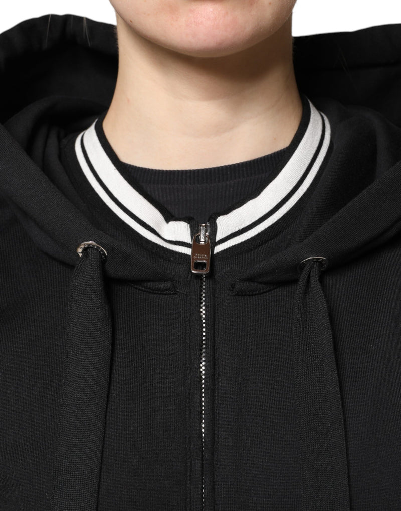 Suéter preto de algodão com capuz e zíper integral Dolce & Gabbana