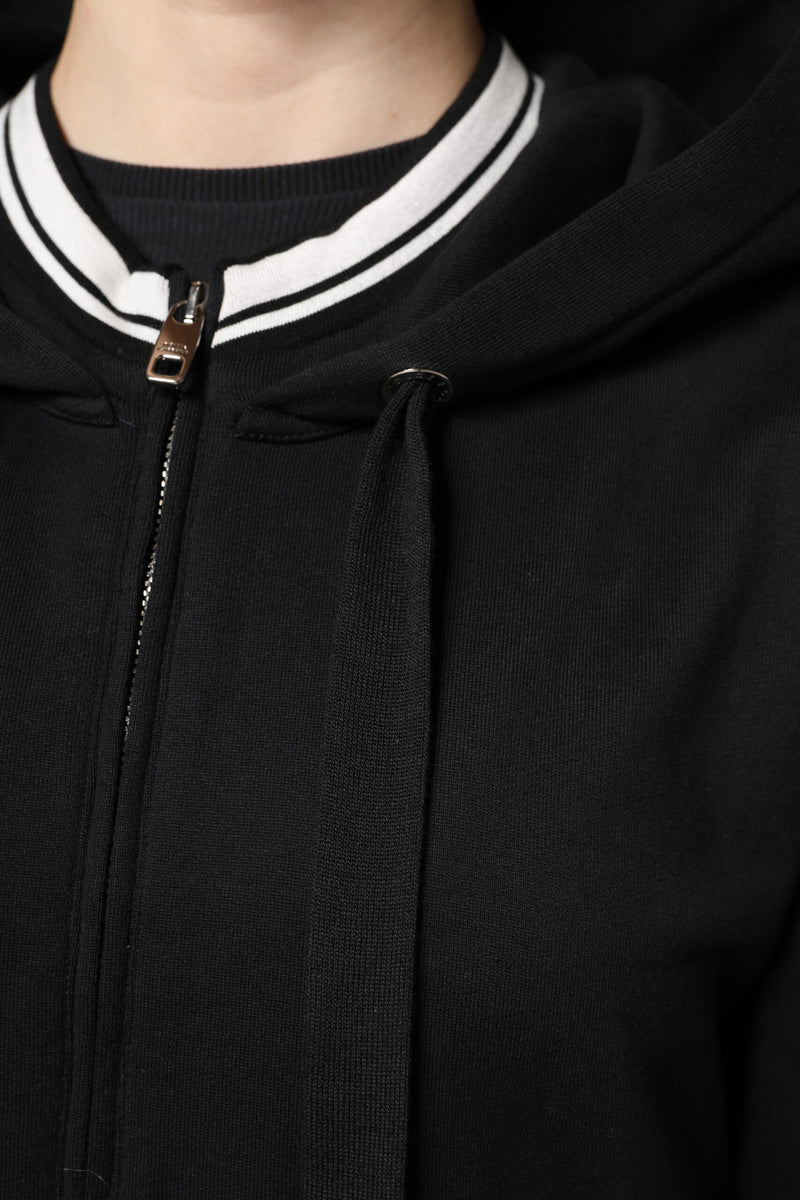 Suéter preto de algodão com capuz e zíper integral Dolce & Gabbana