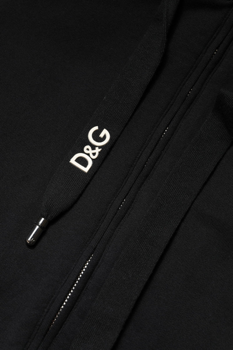 Suéter preto de algodão com capuz e zíper integral Dolce & Gabbana