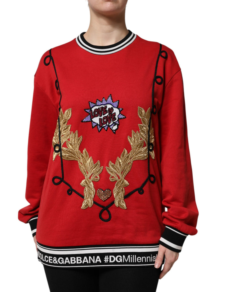 Suéter rojo de algodón con lentejuelas Queen de Dolce & Gabbana