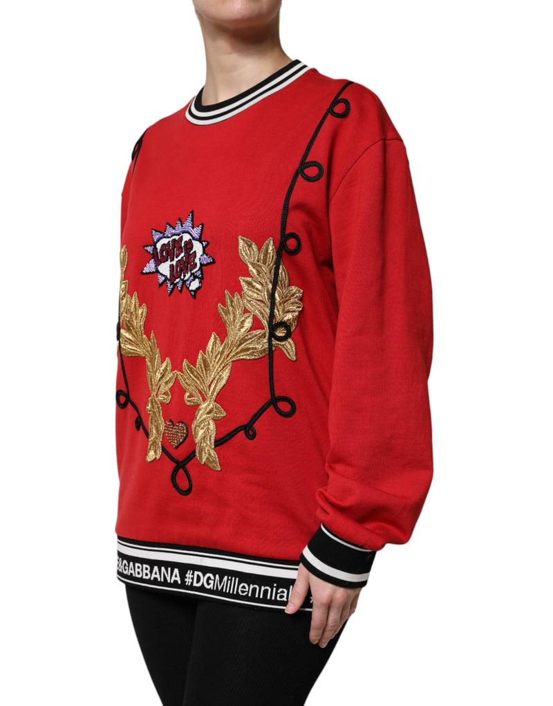 Suéter rojo de algodón con lentejuelas Queen de Dolce & Gabbana