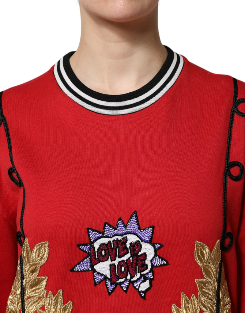Suéter rojo de algodón con lentejuelas Queen de Dolce & Gabbana