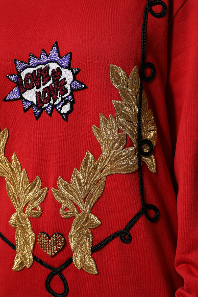 Suéter rojo de algodón con lentejuelas Queen de Dolce & Gabbana